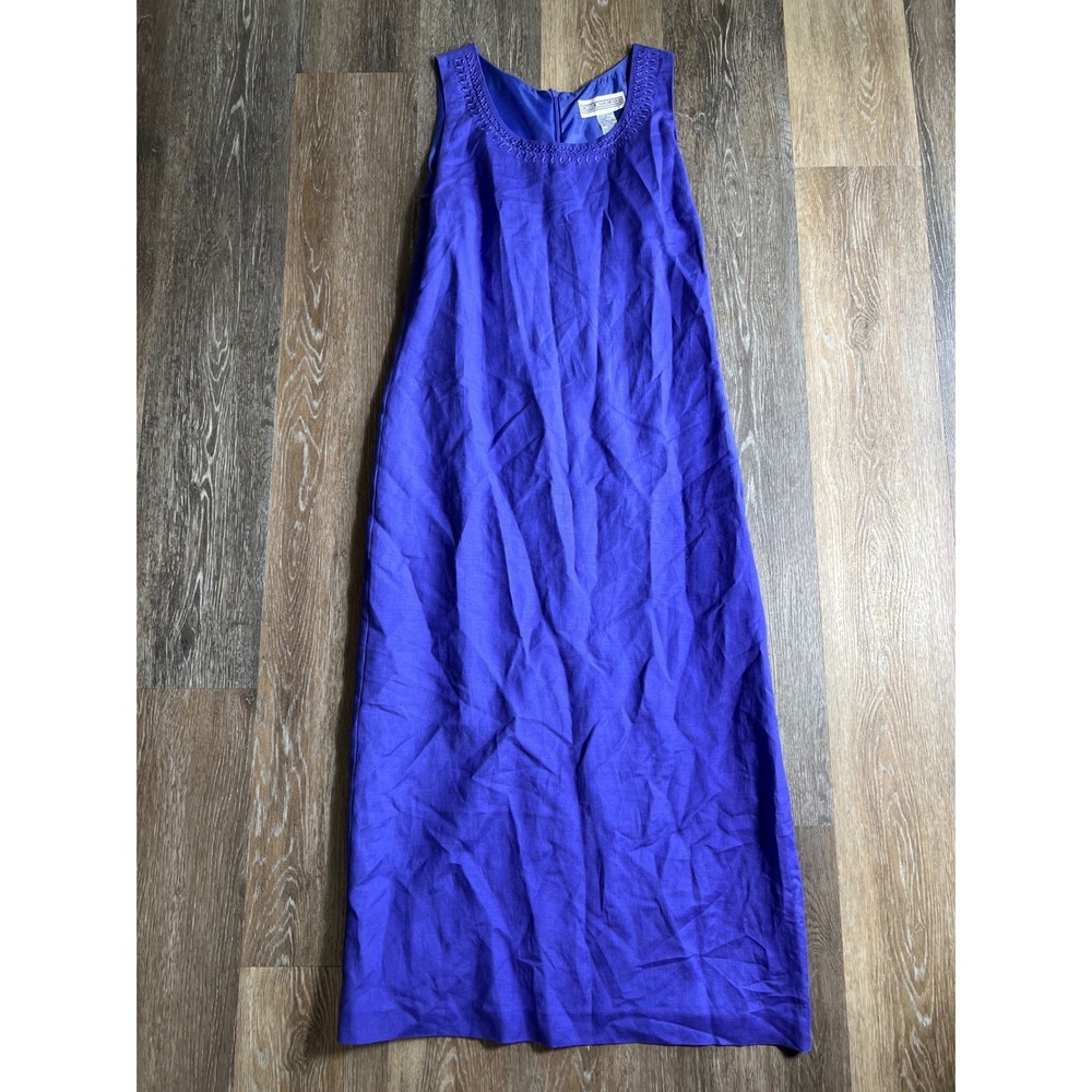 Jessica Howard Maxi Dress Womens 14 Purple Excellent Linen Blend Embroidered
